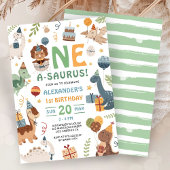 Dinosaur One A-Saurus Boy 1st Birthday Party  Kaart