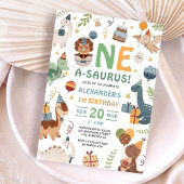 Dinosaur One A-Saurus Boy 1st Birthday Party  Kaart