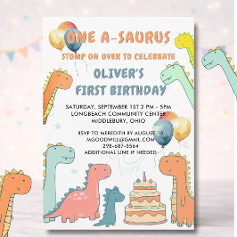 Dinosaur One-A-Saurus Boy 1st Birthday Party   Kaart