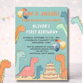 Dinosaur One-A-Saurus Boy 1st Birthday Party  Kaart