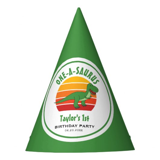 Dinosaur One-A-Saurus Genderneutraal 1e verjaardag Feesthoedjes (Voorkant)