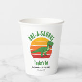 Dinosaur One-A-Saurus Genderneutraal 1e verjaardag Papieren Bekers (Achterkant)