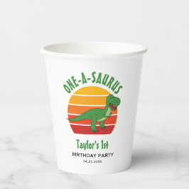 Dinosaur One-A-Saurus Genderneutraal 1e verjaardag Papieren Bekers