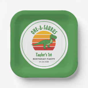 Dinosaur One-A-Saurus Genderneutraal 1e verjaardag Papieren Bordje