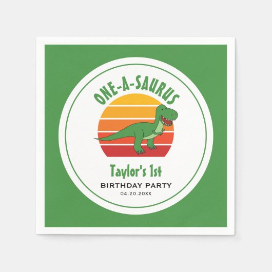 Dinosaur One-A-Saurus Genderneutraal 1e verjaardag Servet (Voorkant)