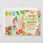 Dinosaur One-A-Saurus Greenery 1e verjaardag foto Kaart (Voorkant)