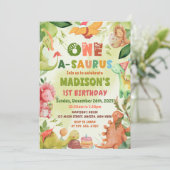Dinosaur One-A-Saurus Greenery 1e verjaardag Kaart (Staand voorkant)