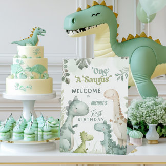 Dinosaur One-A-Saurus Jongen 1e Verjaardag Welkom Reclamebord Met Voetstuk