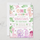 Dinosaur One-A-Saurus Meisje 1e Verjaardagsfeest Kaart (Voorkant)