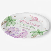 Dinosaur One-A-Saurus Meisje 1e Verjaardagsfeest Papieren Bordje (Gekanteld)