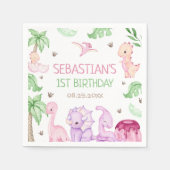 Dinosaur One-A-Saurus Meisje 1e Verjaardagsfeest Servet (Voorkant)