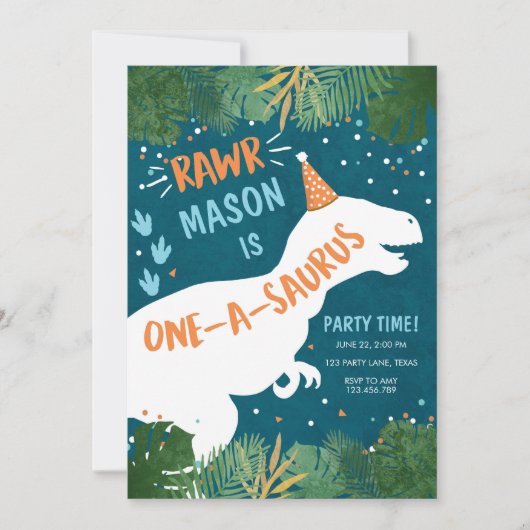 Dinosaur One-A-Saurus RAWR 1ste eerste verjaardag Kaart (Voorkant)