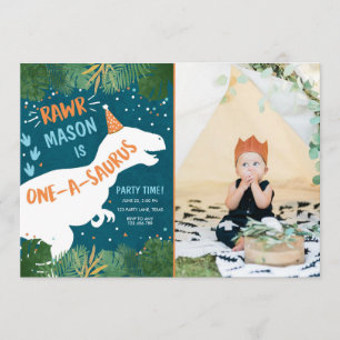 Dinosaur One-A-Saurus RAWR 1ste eerste verjaardag Kaart