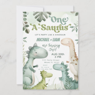 Dinosaur One-A-Saurus Tweeling Jongens 1e Verjaard Kaart