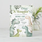Dinosaur One-A-Saurus Twin Boys 1e verjaardagsfees Kaart (Staand voorkant)