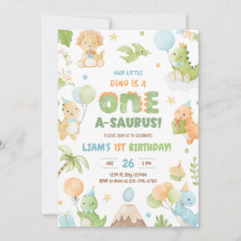 Dinosaur One-A-Saurus Uitnodiging voor 1e verjaard