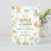 Dinosaur One-A-Saurus Uitnodiging voor 1e verjaard (Staand voorkant)