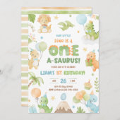 Dinosaur One-A-Saurus Uitnodiging voor 1e verjaard (Voorkant / Achterkant)