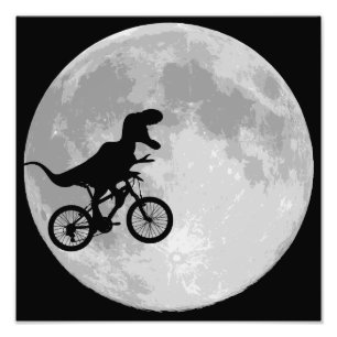 Dinosaur op een bike in Sky met maan Foto Afdruk