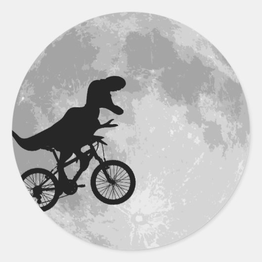 Dinosaur op een bike in Sky met maan Ronde Sticker (Voorkant)