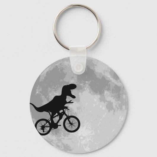 Dinosaur op een bike in Sky met maan Sleutelhanger (Voorkant)