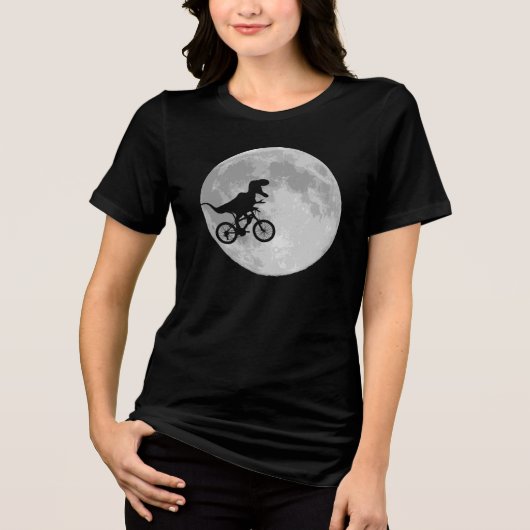 Dinosaur op een bike in Sky met Moon Fun Tri-Blend Shirt (Voorkant)