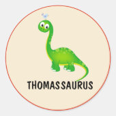 Dinosaur op maat van de naam van het kind ronde sticker (Voorkant)
