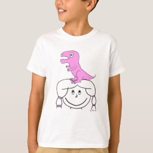 "Dinosaur op mijn hoofd!" Meisjesappel (roze dino) T-shirt