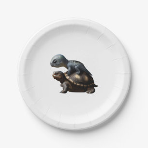dinosaur op schildpad Kopie Papieren Bordje