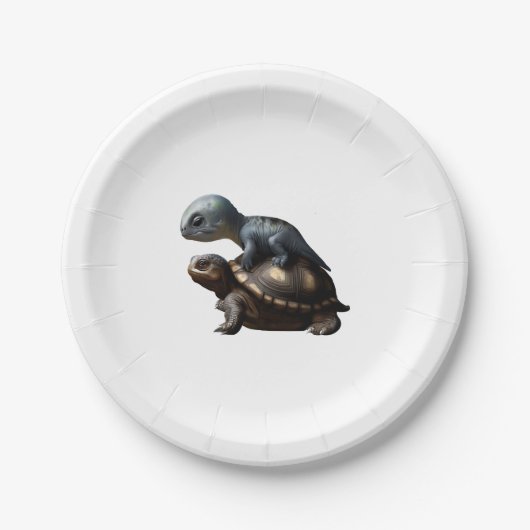 dinosaur op schildpad Kopie Papieren Bordje (Voorkant)