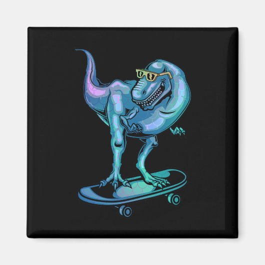 Dinosaur Op Skateboard Skateboard Dinosaur Uitrust Magneet (Voorkant)
