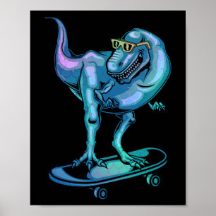 Dinosaur Op Skateboard Skateboardende Dinosaurusra Poster