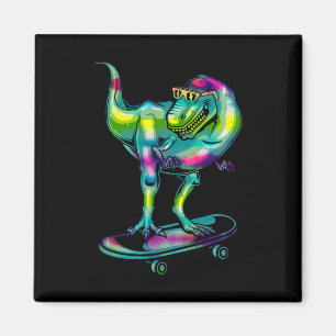 Dinosaur Op Skateboard Skaten Skater Uitrusting  Magneet