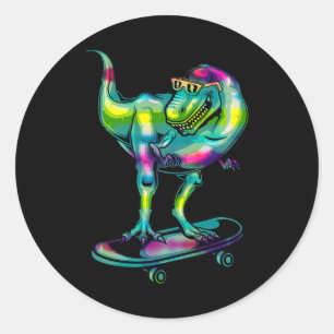 Dinosaur Op Skateboard Skaten Skater Uitrusting  Ronde Sticker