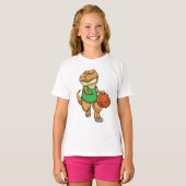 Dinosaur op sport met Basketball T-shirt (Voorkant volledig)