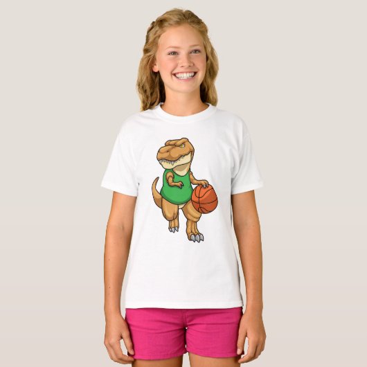 Dinosaur op sport met Basketball T-shirt (Voorkant volledig)