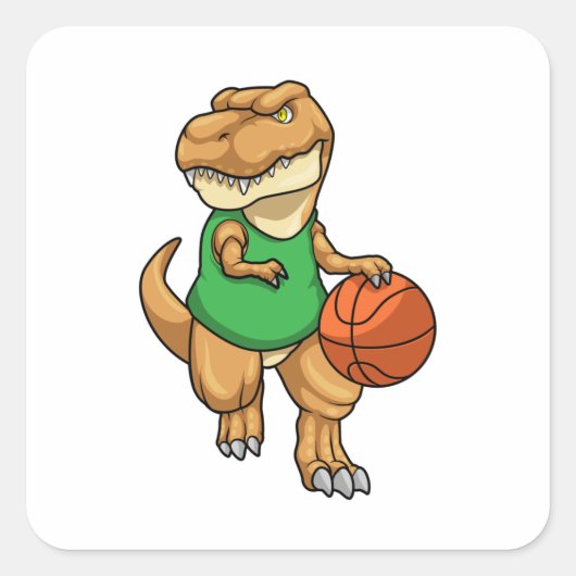 Dinosaur op sport met Basketball Vierkante Sticker (Voorkant)