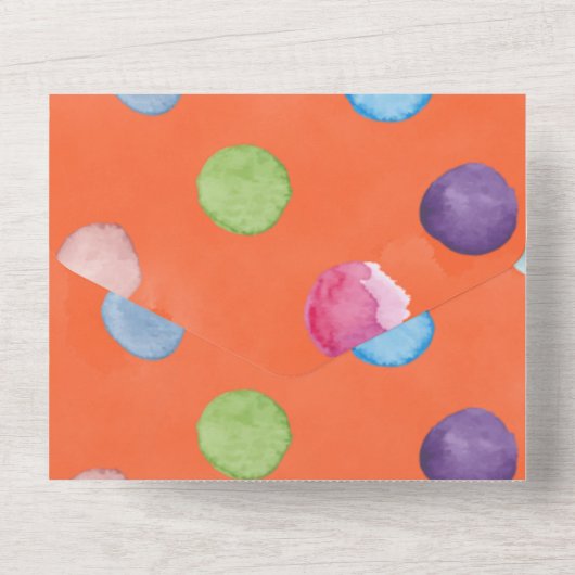 Dinosaur Oranje Waterverf Birthday Party All In One Uitnodiging (Achterkant)