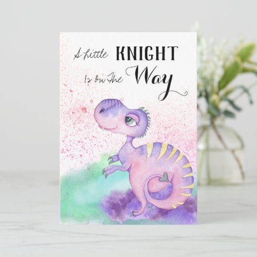 ** Dinosaur Paarse Yellow Dragon Baby Shower Kaart (Staand voorkant)