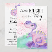 ** Dinosaur Paarse Yellow Dragon Baby Shower Kaart (Voorkant / Achterkant)