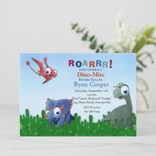 Dinosaur Pals Uitnodiging (Staand voorkant)