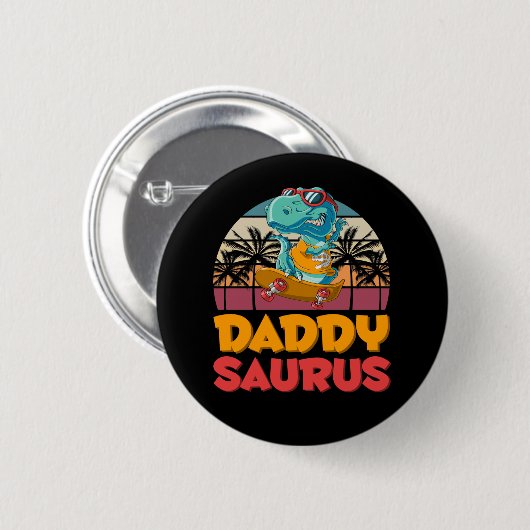 Dinosaur papa Dino Retro Ronde Button 5,7 Cm (Voorkant /achterkant)