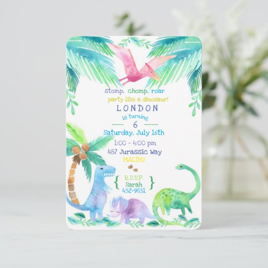 Dinosaur partijuitnodiging kaart (Staand voorkant)