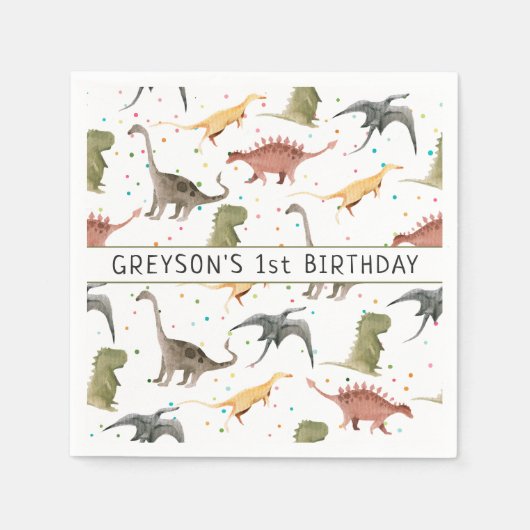 Dinosaur Party Animal Birthday - Gepersonaliseerd Servet (Voorkant)