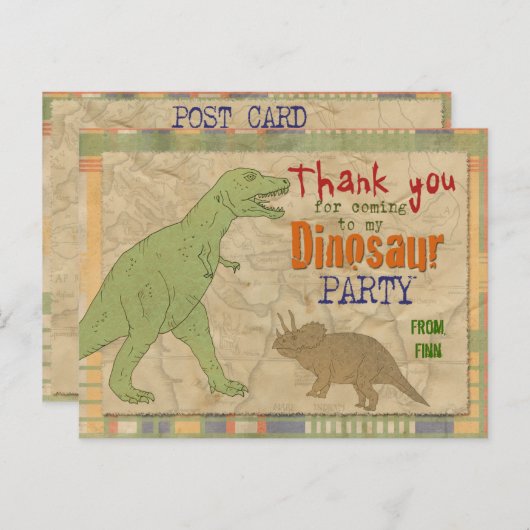 Dinosaur Party Bedankt Briefkaart (Voorkant / Achterkant)