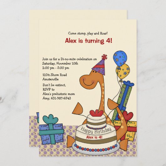 Dinosaur Party Birthday Uitnodiging (Voorkant / Achterkant)