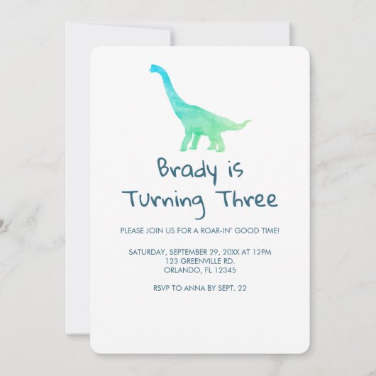 Dinosaur Party Blue Stripe Invitation Kaart (Voorkant)