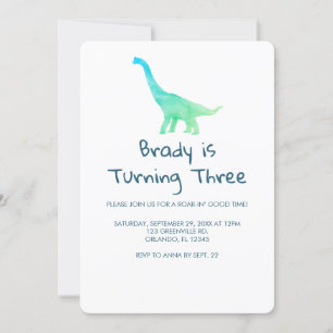 Dinosaur Party Blue Stripe Invitation Kaart