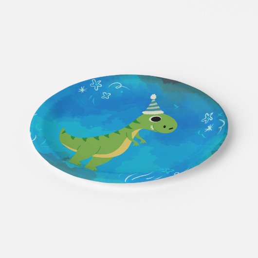 Dinosaur Party Bord Blauw (Gekanteld)