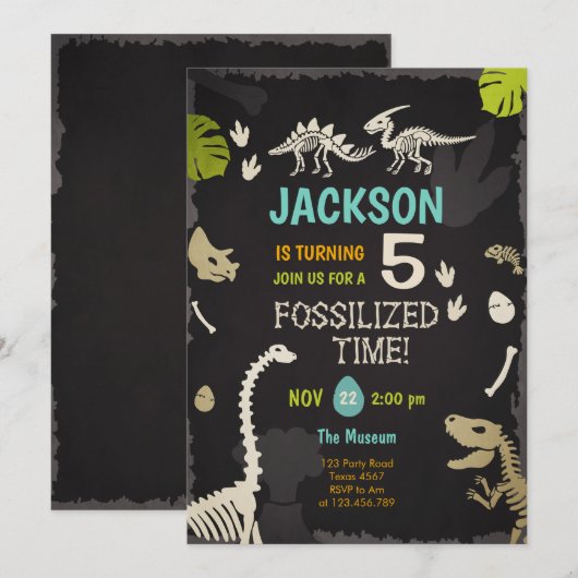 Dinosaur Party Boy Fossil Dino Dig Birthday Kaart (Voorkant / Achterkant)